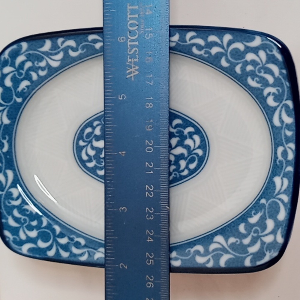 JAPANESE Set Of 5 Porcelain Sushi Dish Hand Painted Blue White Floral Design - Picture 9 of 9